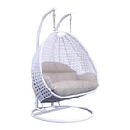 LeisureMod Sedia a Uovo Sospesa per 2 Persone con Supporto - Dondolo Pensile per Esterni/Interni in Rattan Intrecciato con Cuscini