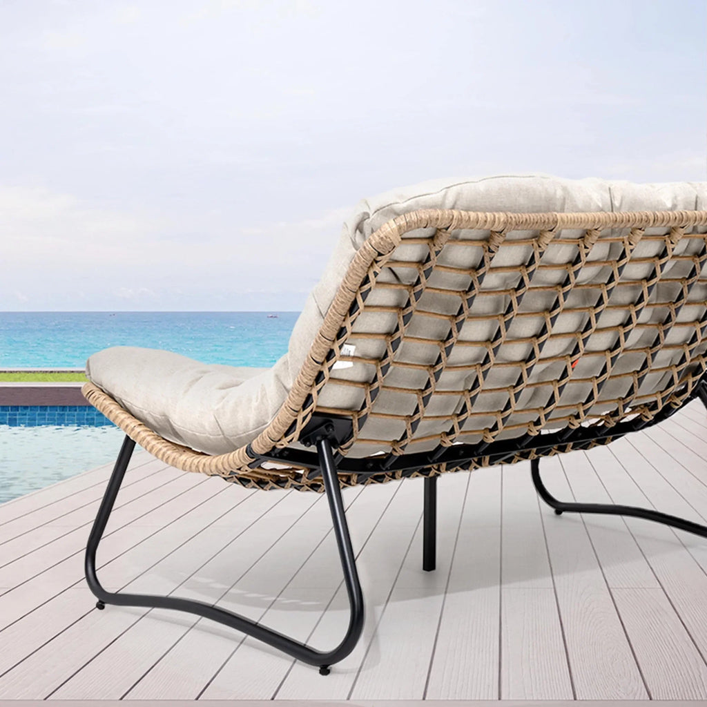 Divanetto due posti Double Papasan con cuscino, in rattan PE per tutte le stagioni e struttura in metallo per interni ed esterni