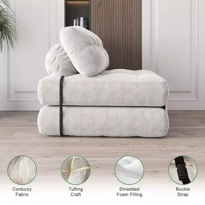 Divano Letto Futon Pieghevole in Velluto a Coste, Sedia Convertibile da Pavimento con Cuscino e Supporto per la Schiena