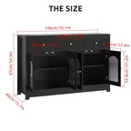 Credenza stretta da 140 cm con 3 cassetti e 4 ante per cucina, sala da pranzo, soggiorno