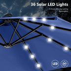 MAISON ARTS Ombrellone rettangolare da esterno a manovella con doppia falda da 4,5 metri, con luci a LED solari e base inclusa