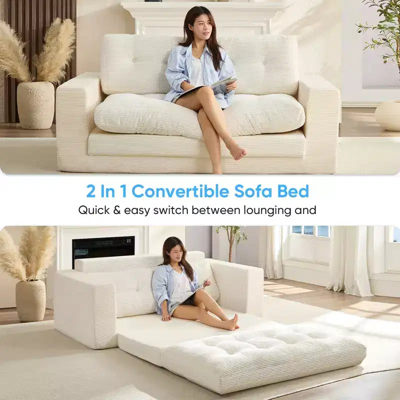 Mjkone Divano letto futon convertibile 2 in 1 da 180 cm, in tessuto a coste, pieghevole, con bottoni trapuntati, divanetto salvaspazio