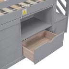 Letto a soppalco basso in legno massiccio, piazza e mezza, 94.6L x 42.3W, con scala, cassetto e mensola, design moderno e pulito