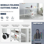 Tavolo Artigianale Regolabile in Altezza con Ripiani Portaoggetti, Tavolo da Taglio Pieghevole Mobile per Ufficio Domestico, Sala da Cucito, Stanza per Hobby