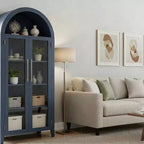 Mobile Contenitore Alto Ad Arco con Ante in Vetro, Libreria Espositiva a 5 Ripiani con Mensole Regolabili per Cucina o Soggiorno