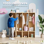Mobiletto/armadietto a 4 scomparti marrone/bianco con 8 ganci, per bambini
