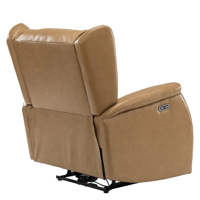 Poltrona reclinabile elettrica in vera pelle con porta USB - Set di 2 con schienale a orecchioni e borchie