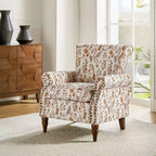 Poltrona Araceli Tradizionale in Legno Imbottita Floreale con Schienale Alto e Borchie | ART OF LIVING DESIGNS