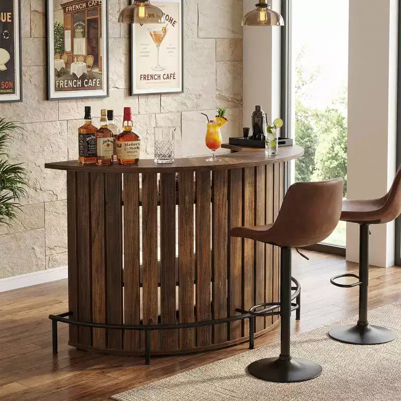 Mini Bar a 4 Livelli a Forma di Arco, Tavolo Bar Moderno Rustico con Poggiapiedi e Costruzione in MDF