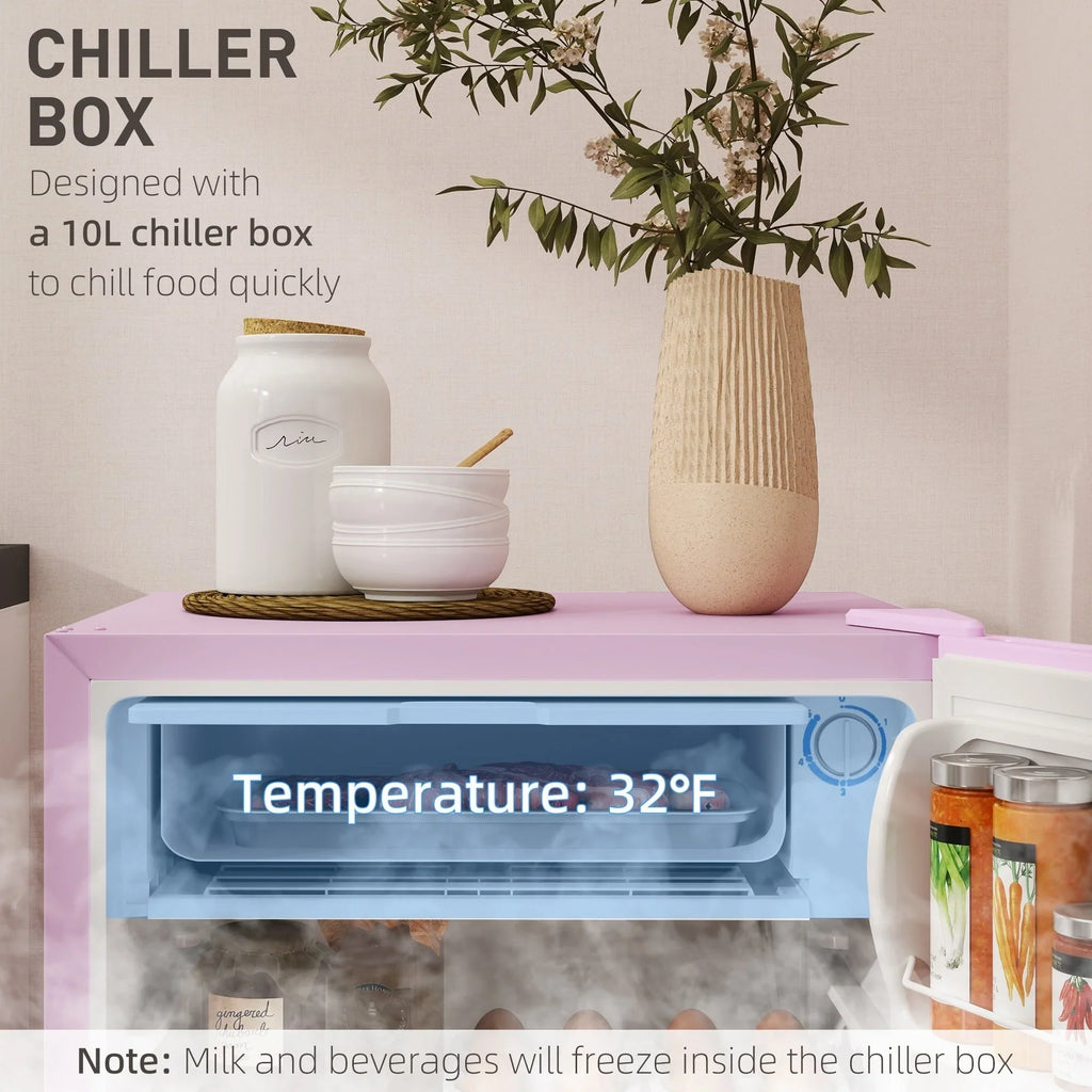 HOMCOM Mini Frigorifero con Congelatore da 90 Litri, Frigo Compatto a Porta Singola con Termostato Regolabile per Camera da Letto