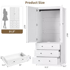 COZONY Armadio Guardaroba con 3 Cassetti e 2 Ante, Armadio Moderno in Legno per Camera da Letto, Armadio Alto Bianco Resistente