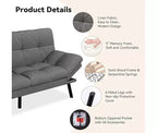 Divano Letto Futon Convertibile con Schienale Regolabile e Braccioli Rimovibili