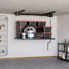 Scaffale pensile regolabile per garage per impieghi gravosi, montaggio a soffitto con blocco di sicurezza, capacità di 113 kg per contenitori, attrezzi, biciclette e garage