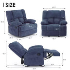 Poltrona reclinabile a dondolo oversize blu con rivestimento in ciniglia
