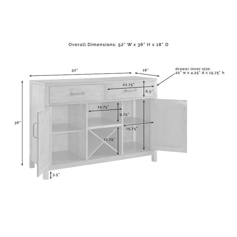Credenza Crosley Roots finitura naturale - 52 L x 18 P x 36 H