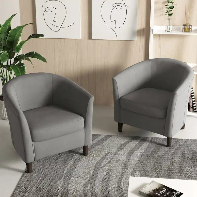 Set di 2 Poltrone Club con Braccioli in Lino a Botte Moderne