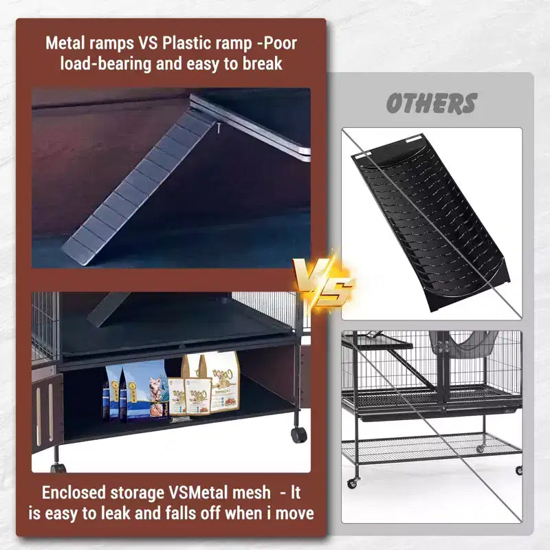 Gabbia per animali di piccola taglia, Gabbia per furetti - Habitat a 5 livelli da 150 cm con mobiletto, include amaca/ruote/rampe rimovibili/vassoi facili da pulire