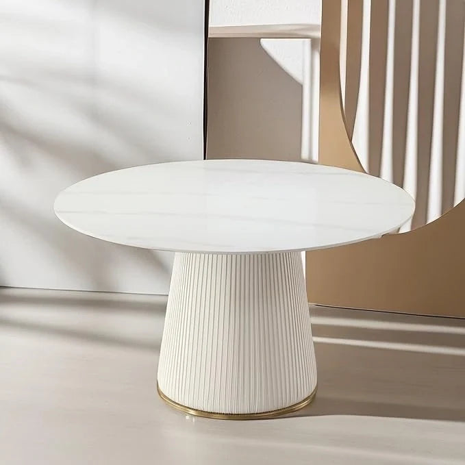 Tavolo da pranzo rotondo da 53" per 6 persone con piano in pietra sinterizzata e Lazy Susan