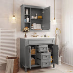 Mobile Bagno Moderno da 90cm con Lavabo Integrato e Specchiera, 2 Ante e 2 Cassetti