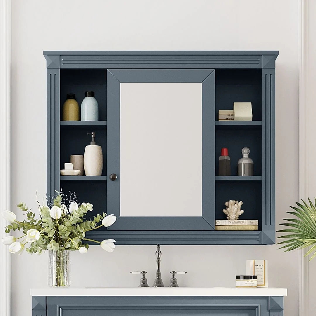 Meuble-lavabo de salle de bain moderne de 91 cm avec lavabo et armoire de toilette, 2 portes et 2 tiroirs