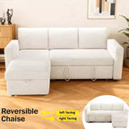 Divano Letto Estraibile 2 in 1 con Chaise Longue Contenitore, Divano Componibile in Ciniglia con Porte USB per Soggiorno