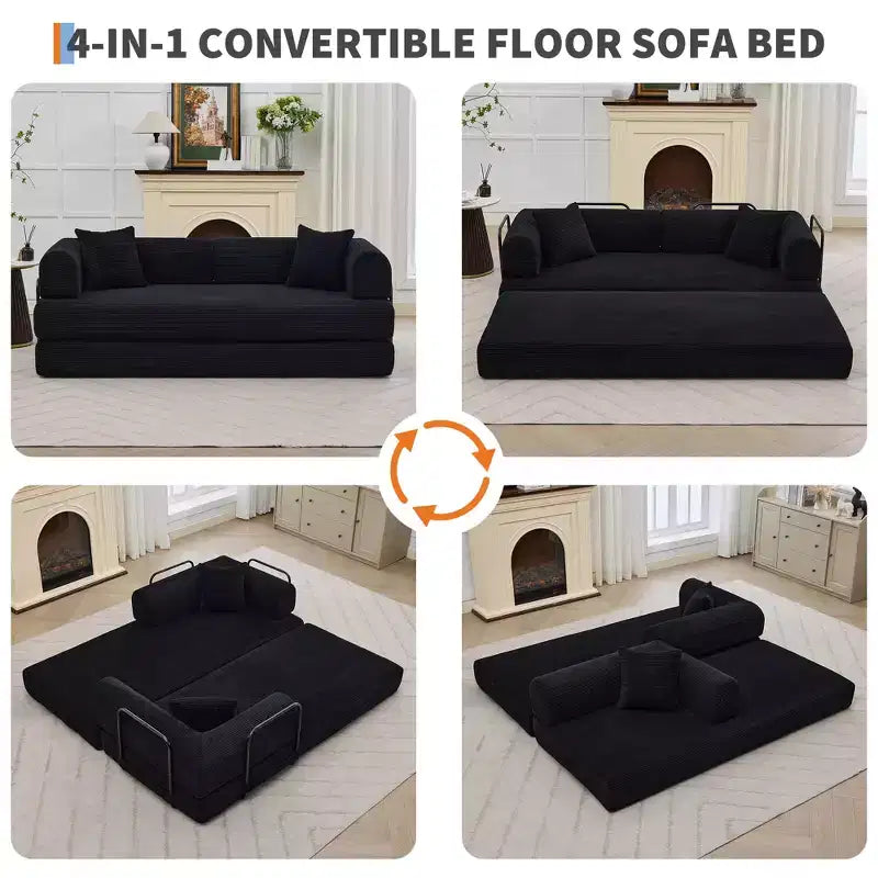 Divano letto convertibile 4-in-1, materasso pieghevole senza telaio in velluto a coste da 79 pollici con cuscino, divanetto senza montaggio per piccoli appartamenti
