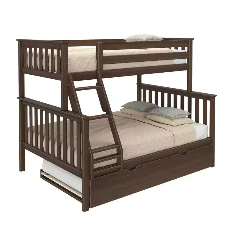 Letto a Castello in Legno Massello Max & Lily, una Piazza e Mezza con Letto Estraibile Contenitore e Scaletta per Bambini