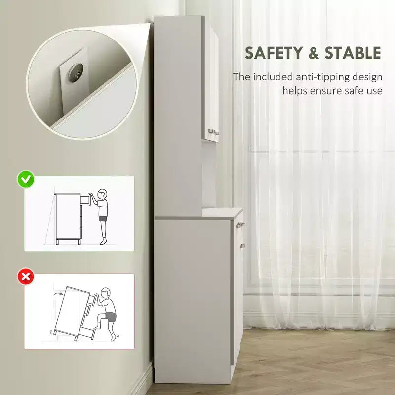 71 Armadio dispensa da cucina, mobile contenitore alto con supporto per microonde, credenza da cucina moderna, 3 ripiani regolabili per soggiorno, sala da pranzo