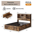Struttura Letto Matrimoniale con Testiera Contenitore, Struttura Letto in Legno con 4 Cassetti, Libreria Contenitore e Letto a Piattaforma King Size con Robusto Supporto in Metallo