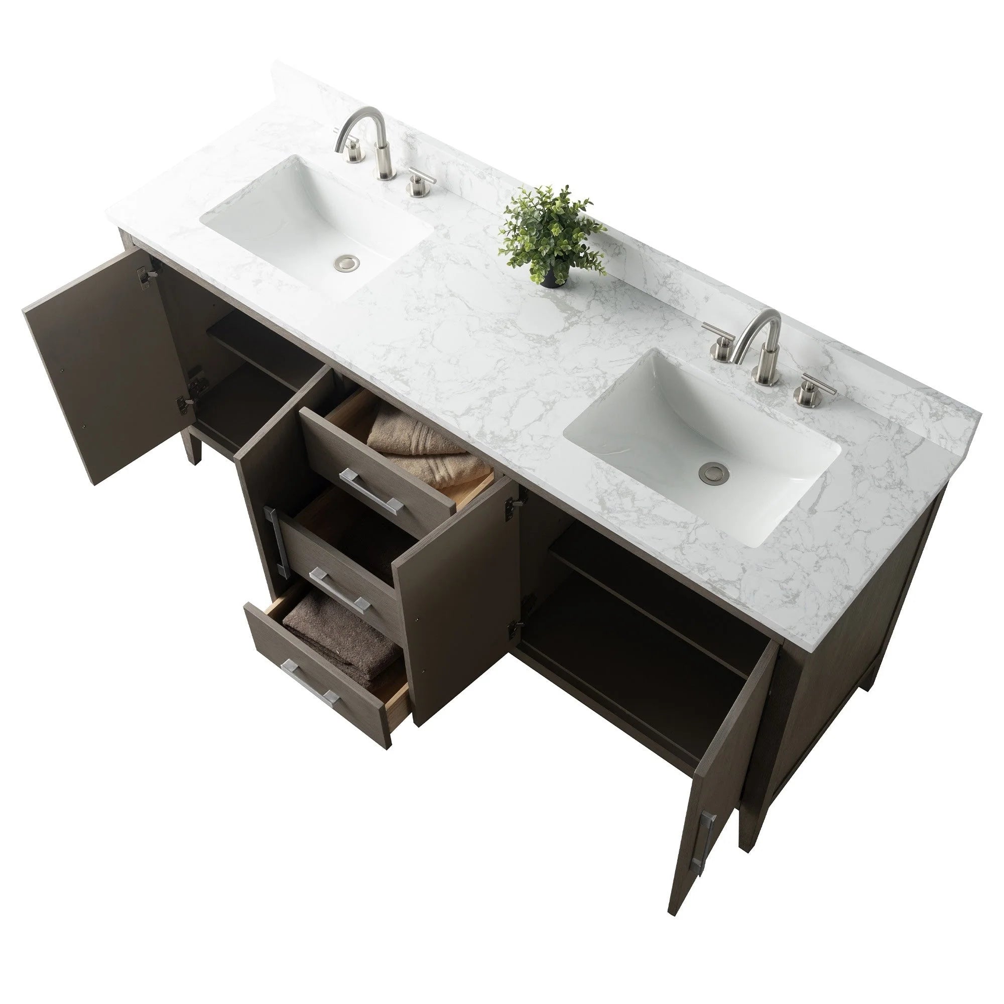 Mobile lavabo doppio Vanity Art 72 per bagno con piano in marmo composito
