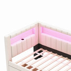 Letto imbottito a piattaforma con porte USB e illuminazione a LED - Struttura letto matrimoniale/singola con 2 cassetti portaoggetti - Camera da letto moderna