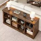 Libreria organizer a 8 cubi, libreria orizzontale rustica, libreria in legno da 62 pollici per ingresso, librerie lunghe e basse per soggiorno
