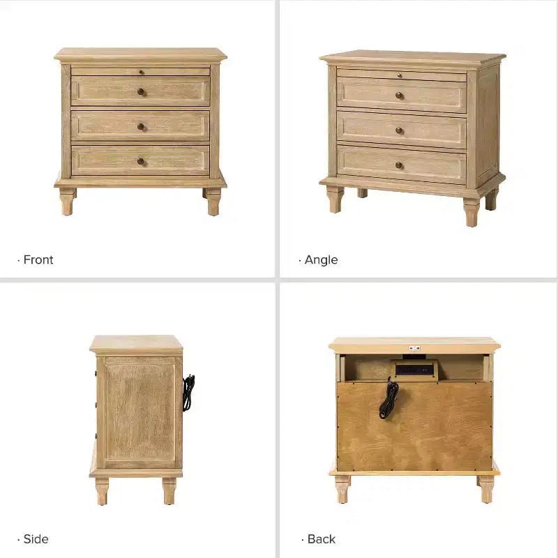 Giorgio 3 - Comodino con 3 cassetti e prese integrate, set da 2|HULALA HOME