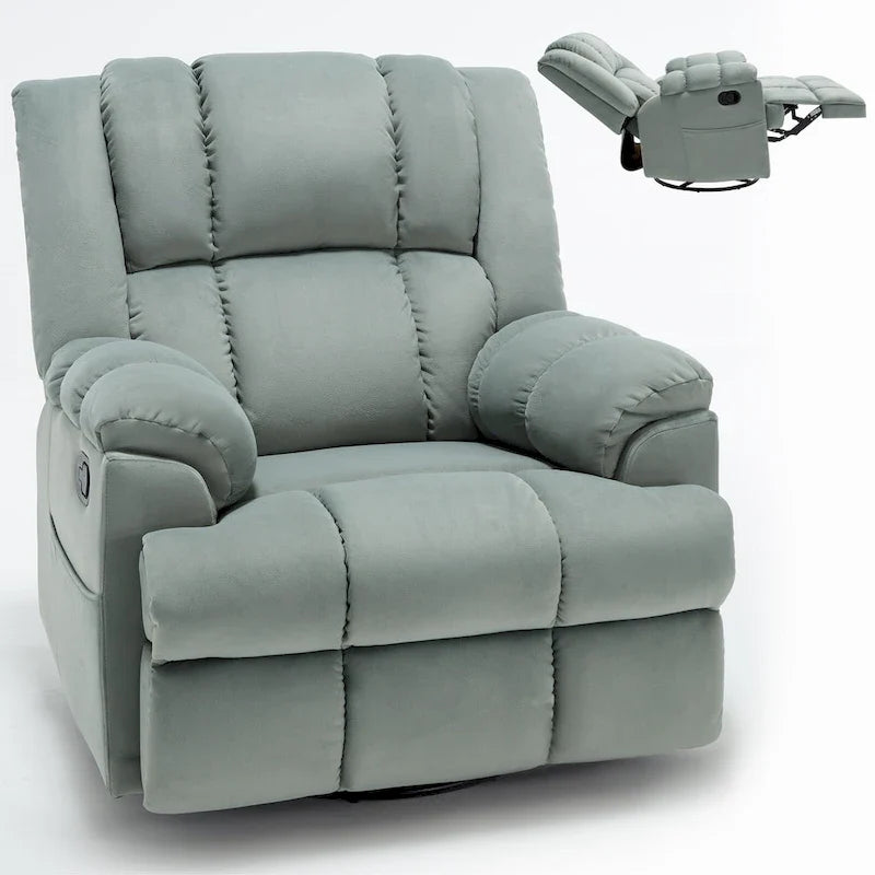 Poltrona reclinabile manuale oversize verde con girevole, dondolo e rivestimento in tessuto
