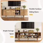 Mobile TV AMERLIFE 70 con gambe in legno massello, Consolle TV moderna di metà secolo con anta a tamburo