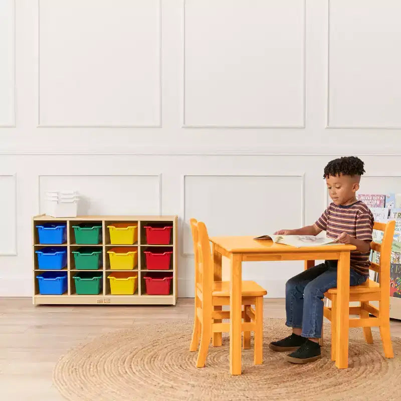Mobile Cubby con vassoio e 15 contenitori frontali a paletta, 3x4, Arredamento per bambini