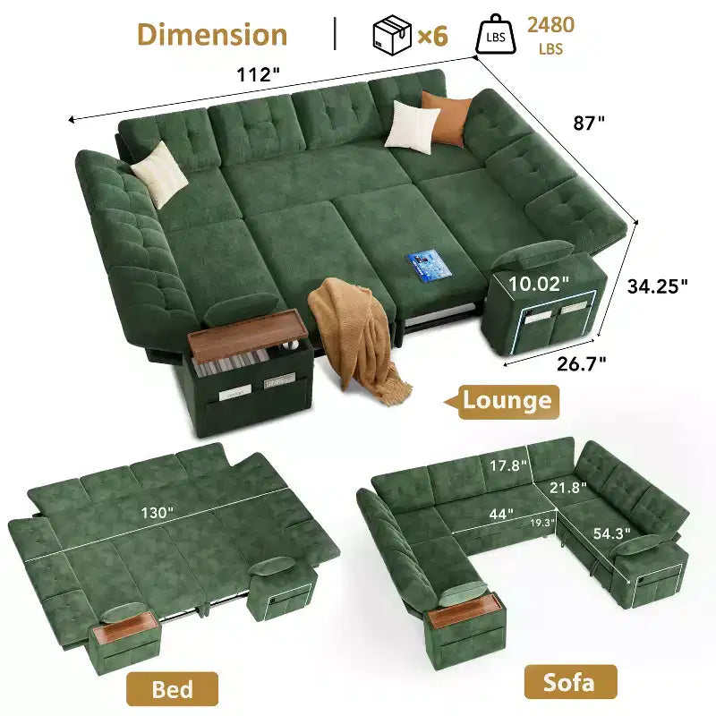 Divano letto componibile modulare Dyonery 112 con letto estraibile, divano componibile a U con contenitore, divani con seduta extra ampia e profonda per soggiorno