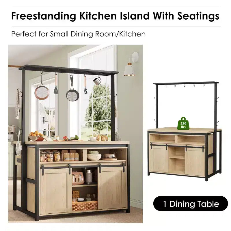 Isola per cucina, scaffale per forni a microonde con porta scorrevole, grande tavolo da cucina da 106,68 cm con supporto a 3 livelli per microonde, scaffali per forno, set da tavola per caffè