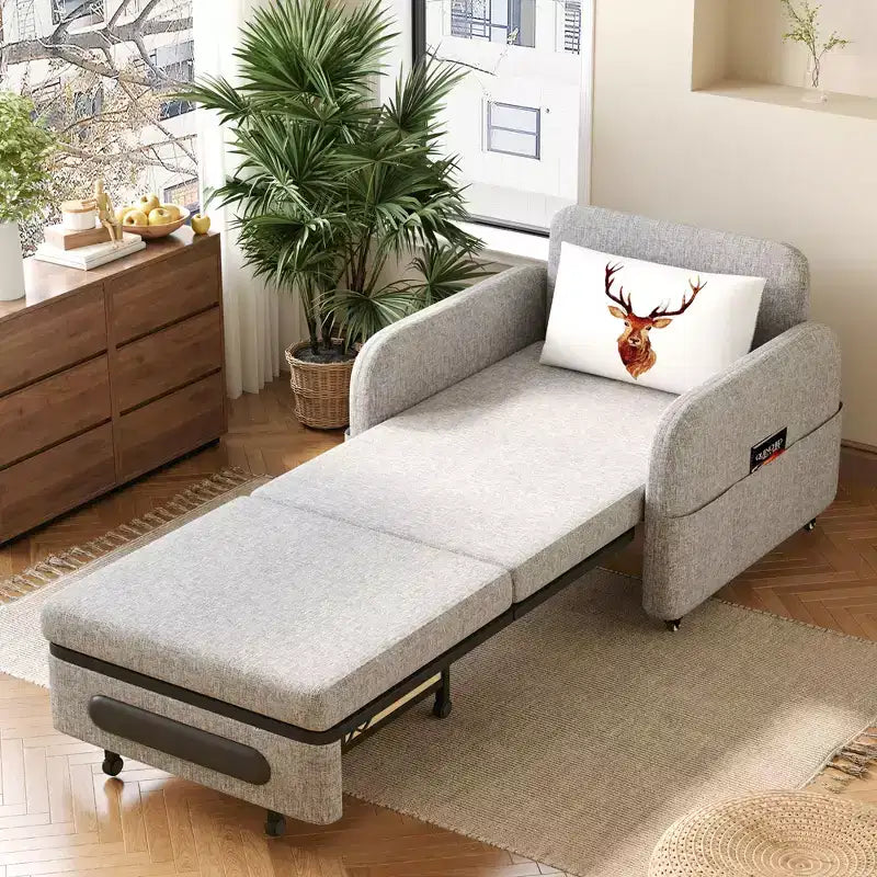 Gaoyangjiaju Poltrona Letto Trasformabile 3 in 1 con Cassetto Contenitore - Divano Letto Estraibile con Tasca Laterale e Cuscino - Grigio