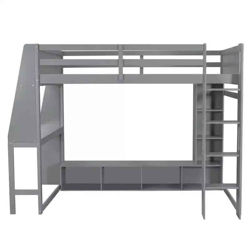 Letto a soppalco da gaming Whisen Wood, formato singolo, con scrivania, mensole multi-storage, LED e un appendiabiti