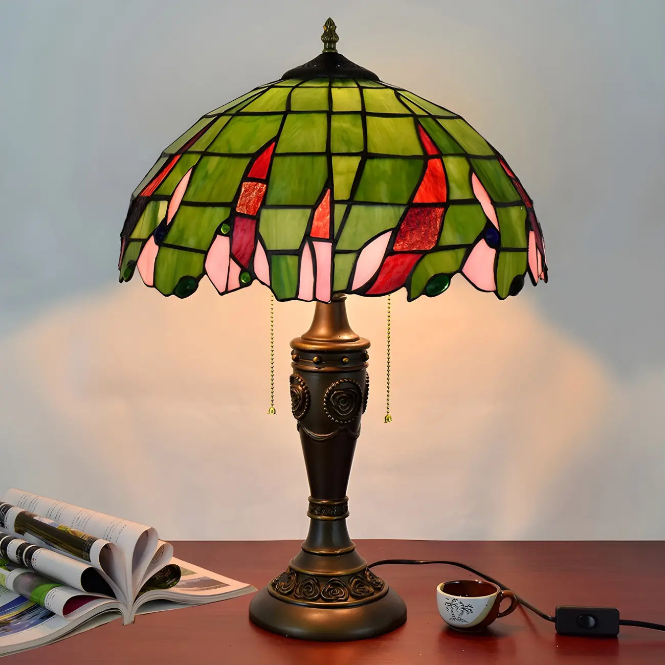 Lampada da tavolo HomeyFad a 2 luci, vintage, con cupola in vetro inossidabile