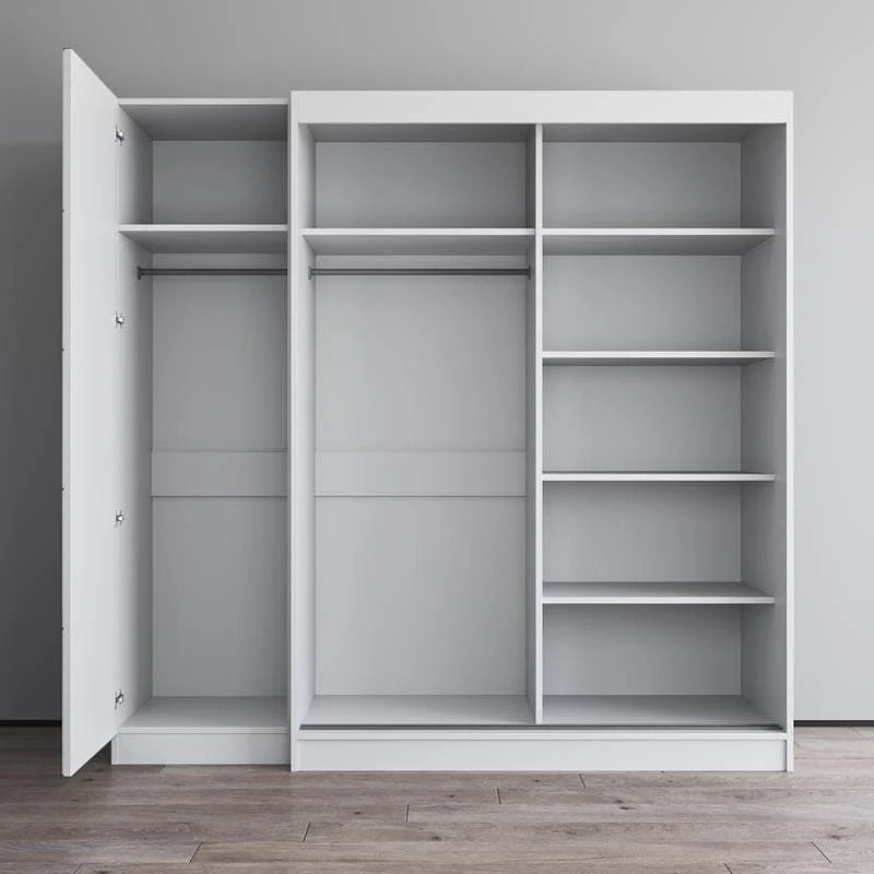 Armadio a 2 ante con specchio, frontale in vetro, 2 persone (grigio/nero/bianco)