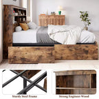 Struttura Letto Matrimoniale con Testiera Contenitore, Struttura Letto in Legno con 4 Cassetti, Libreria Contenitore e Letto a Piattaforma King Size con Robusto Supporto in Metallo