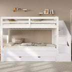 Whisen Letto a castello Twin XL con rotelle estraibili, letto a castello con contenitore, letto a castello in legno massello, scala con contenitore, armadio, 3 cassetti, per bambini