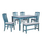 Set da pranzo di 6 pezzi in legno con 4 sedie e panca, tavolo con cassetto