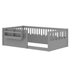 Letto a terra per bambini Bellemave con recinzione rialzata e libreria, struttura letto matrimoniale in legno Montessori per bambine e bambini