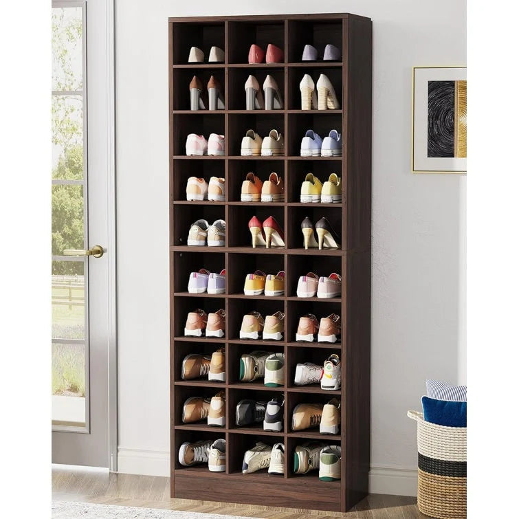 Meuble à chaussures haut 30 paires, étagère de rangement à chaussures en bois blanc 10 niveaux pour placard, entrée - 10 niveaux
