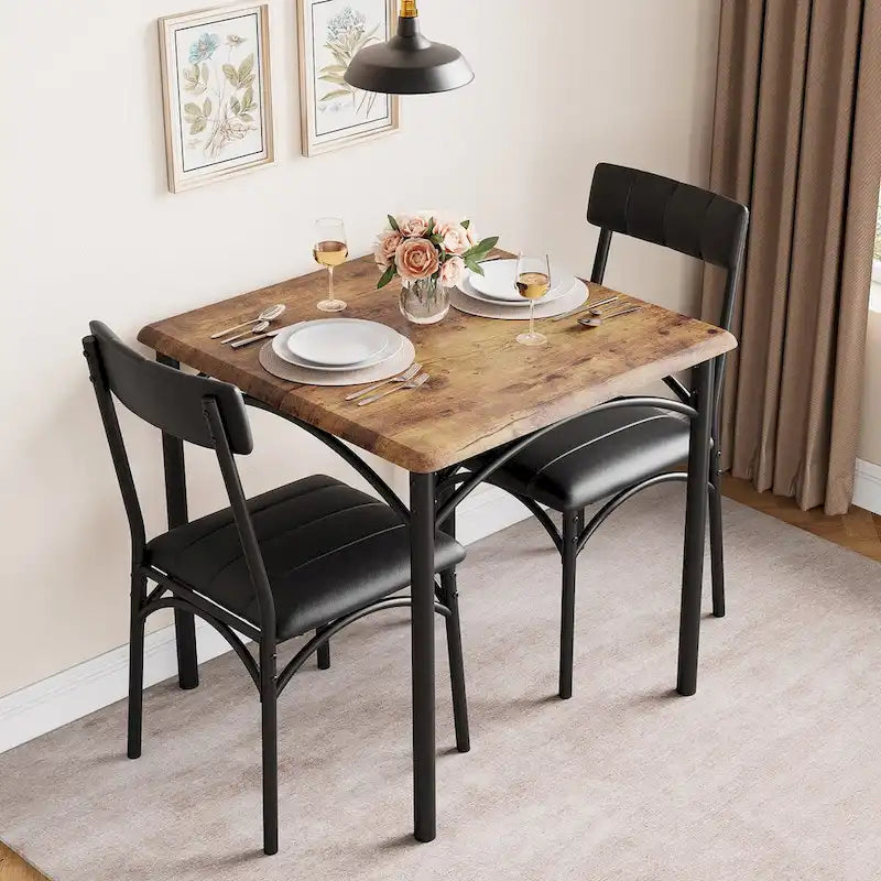 Set tavolo da pranzo per 2, Tavolo da cucina con sedie imbottite per 2