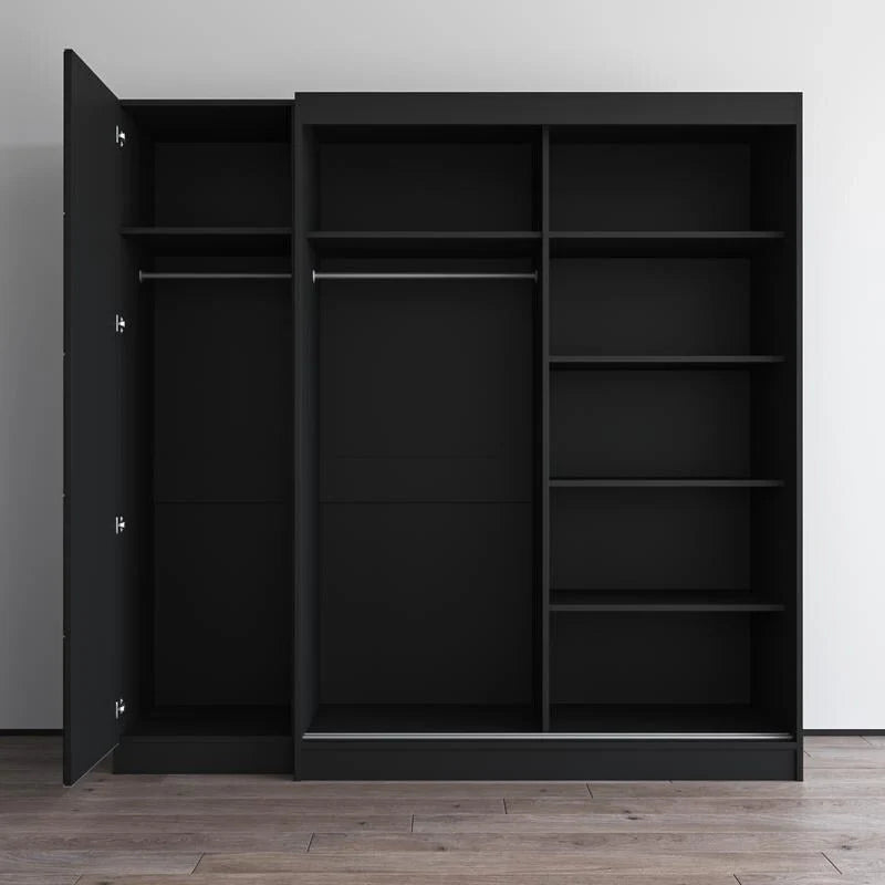 Armadio a 2 ante con specchio, frontale in vetro, 2 persone (grigio/nero/bianco)