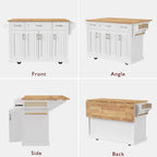 Grande isola da cucina con ribalta in legno, carrello da cucina arrotolabile con texture in rilievo, ante e cassetti con contenitore per cucina, bianco